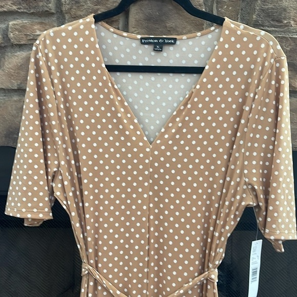 NWT Preston & York “light camel” colored & white polka dot maxi dress. XL - Picture 3 of 9